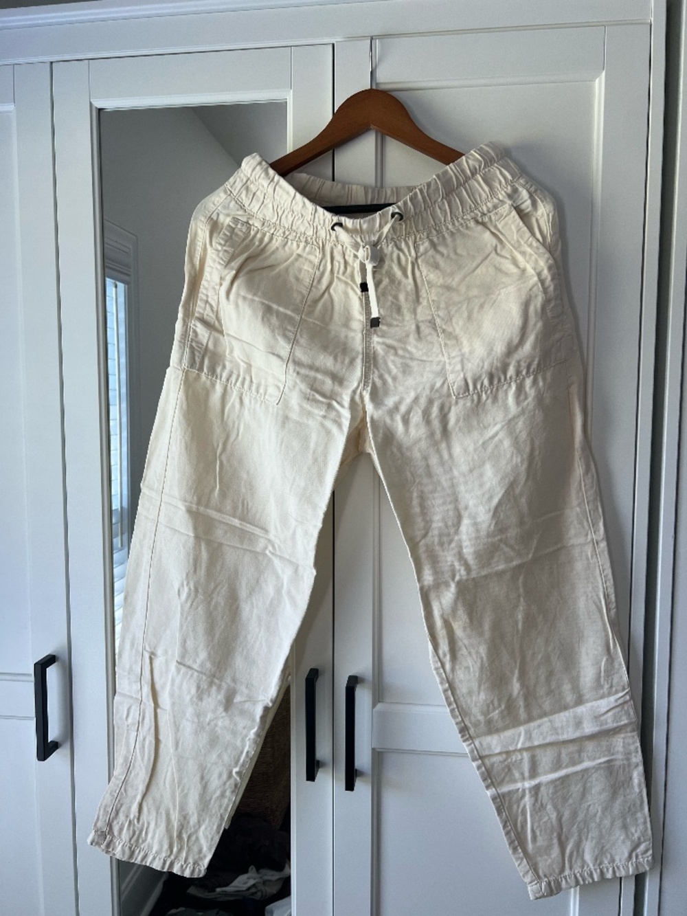 ZARA Cream Linen Blend Drawstring Pants / Joggers - Medium